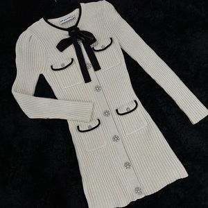 Self-Portrait knit dress in cream (M)